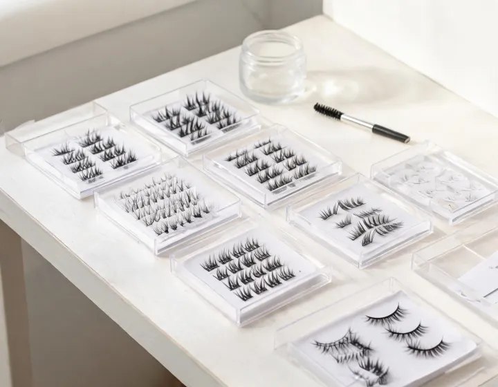 wholesale mink lashes on a cosmetics bench, illustration only